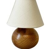 vintage wooden ball lamp small model with fabric shade 80's design