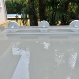 White lacquered metal wall coat rack, 3 hooks, 80s