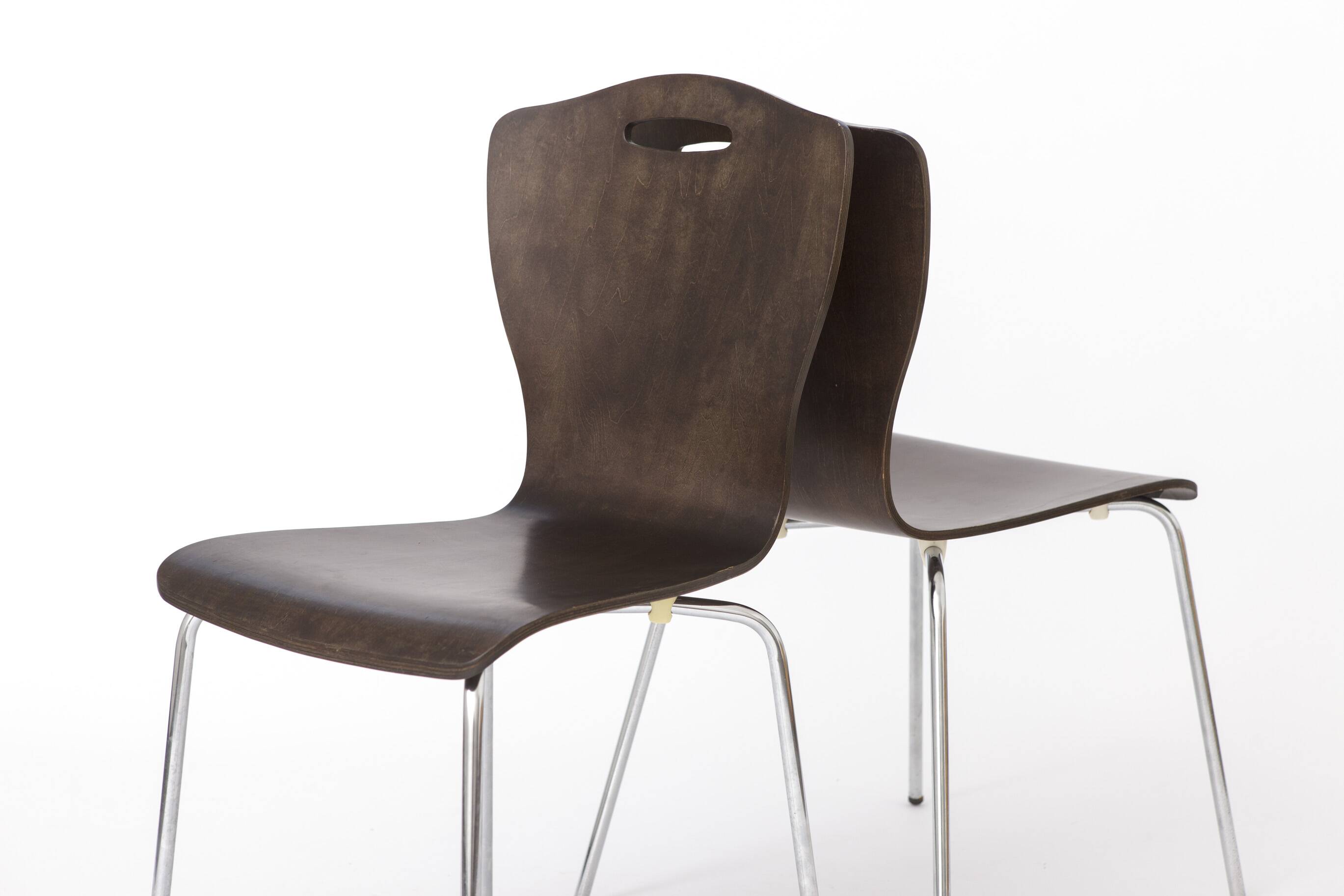 1 of 2 Vintage Plywood Dining Chairs, 1980s German Design, Metal Legs