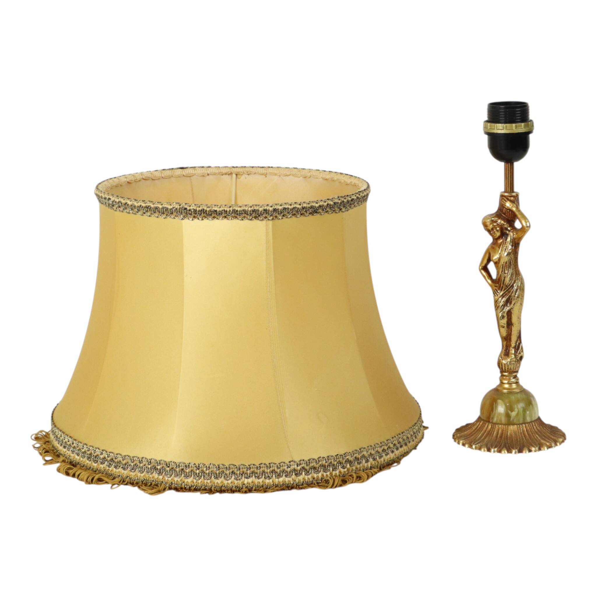 Vintage Table Lamp Female Figure Brass and Onyx Marble