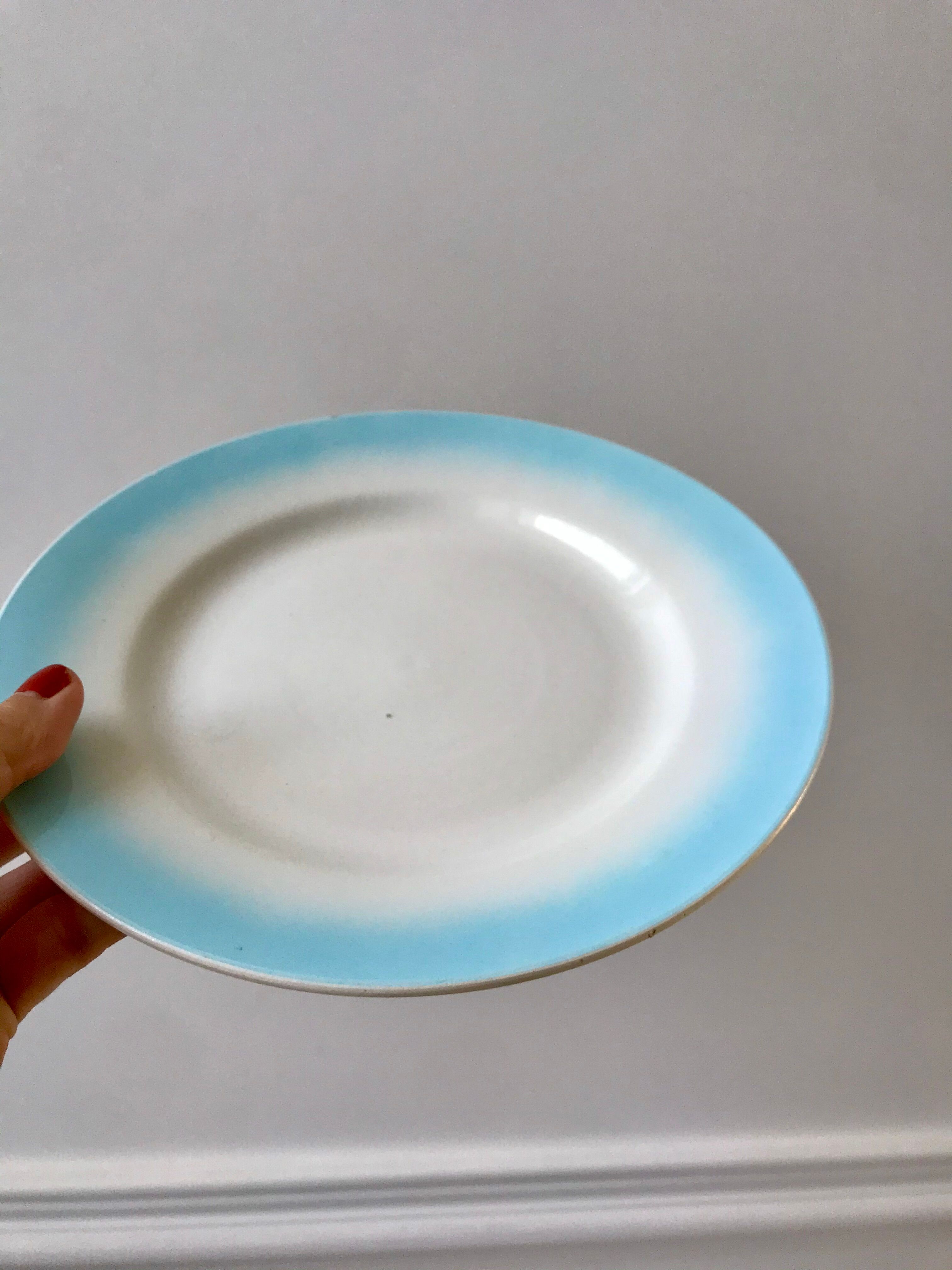 Set of 6 dessert plates sky blue gradient pastel years 40-50