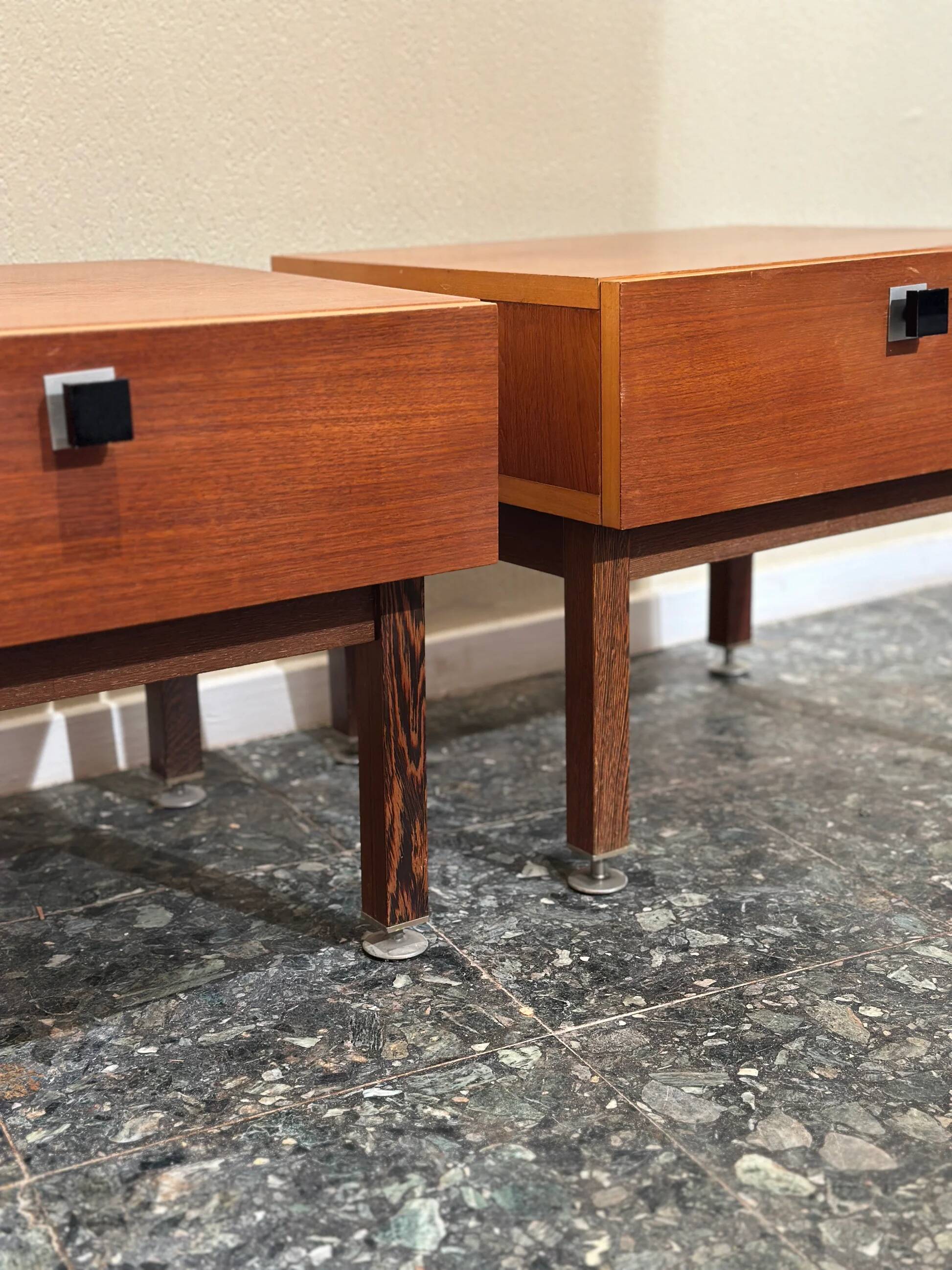 Set midcentury teak nightstands