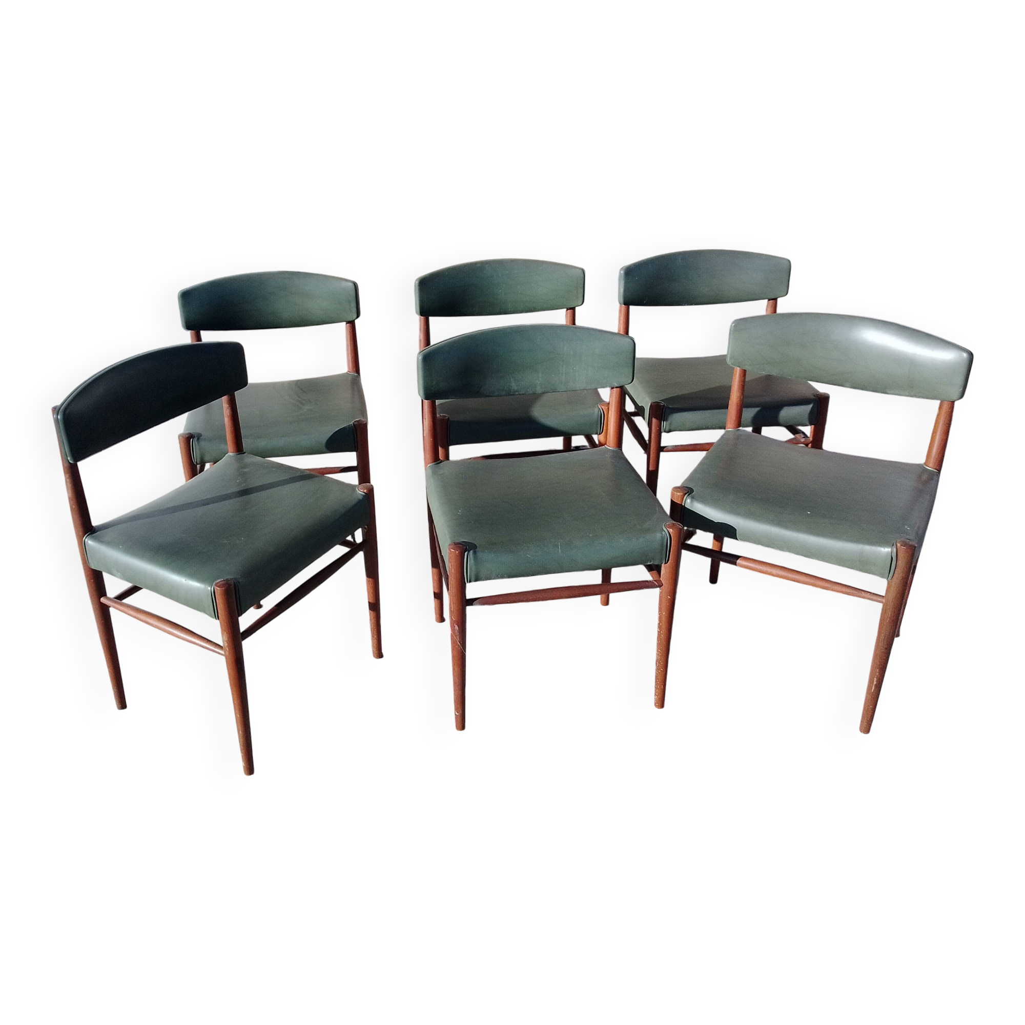 Set 6 chaises scandinave teck simili cuir vert olive