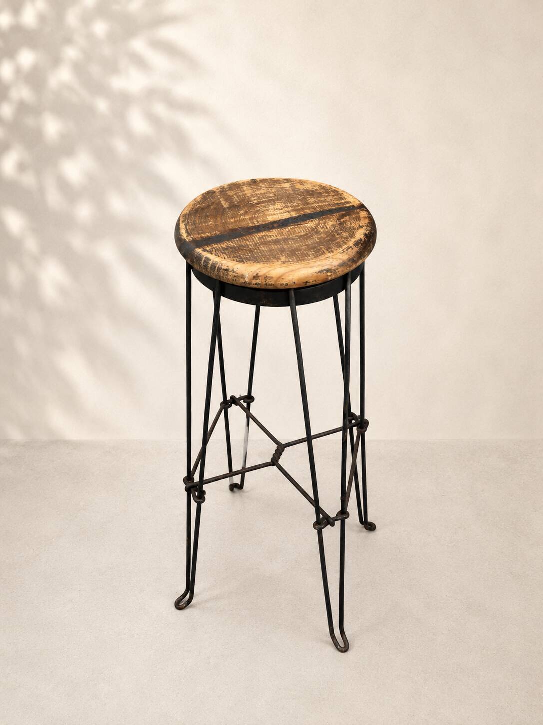 Pair of vintage industrial bar stools in metal and wood – 1950s