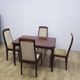 Table and four chairs set, brown wood, beige fabric, Denmark, 1970s.