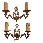 Pair of gilded bronze wall lights with double arms Mod Dep Bronze