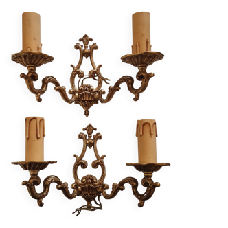 Pair of gilded bronze wall lights with double arms Mod Dep Bronze