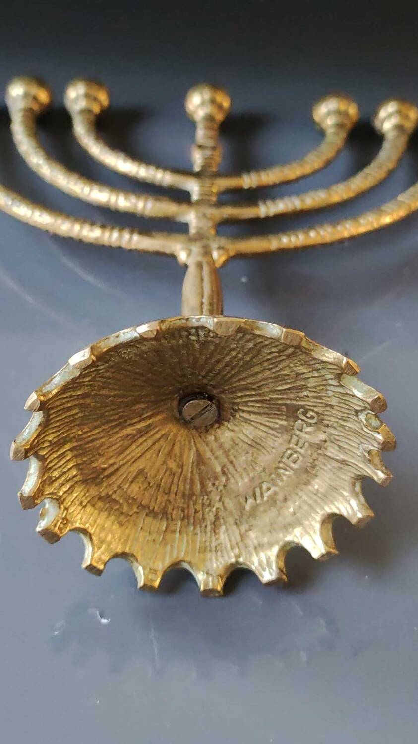 Jewish Menorah/Candlestick with 7 arms. Engraved Jerusalem, signed Wainberg Dim 16x16