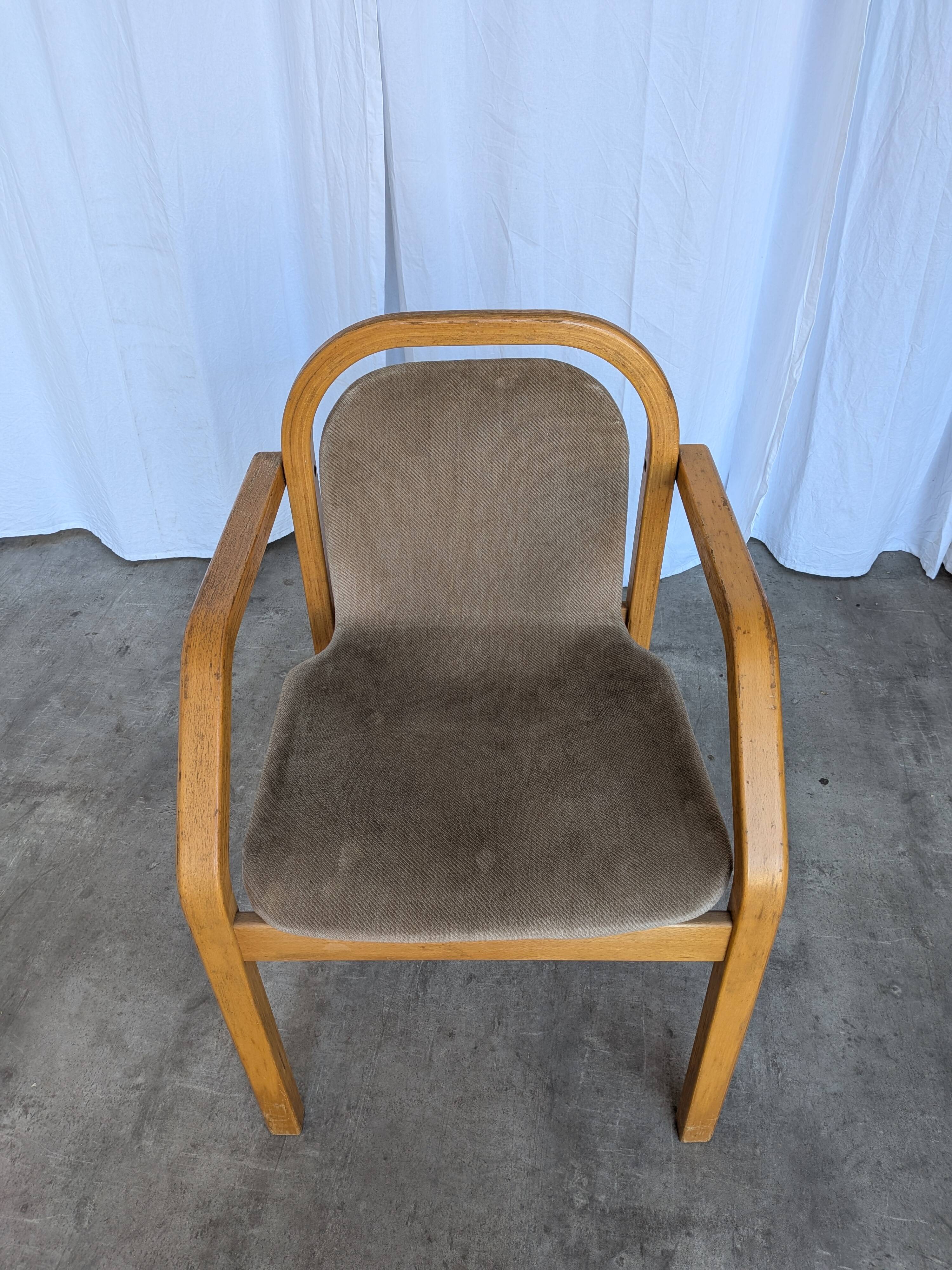 Vintage Beech Wood Dining Chair: 1970s Space Age Gray Fabric