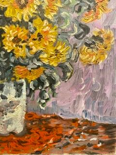 Painting, still life with sunflowers, oil on canvas 60/70