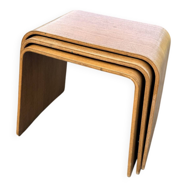 Suite de 3 tables gigognes vintage en bois courbé, années 1970