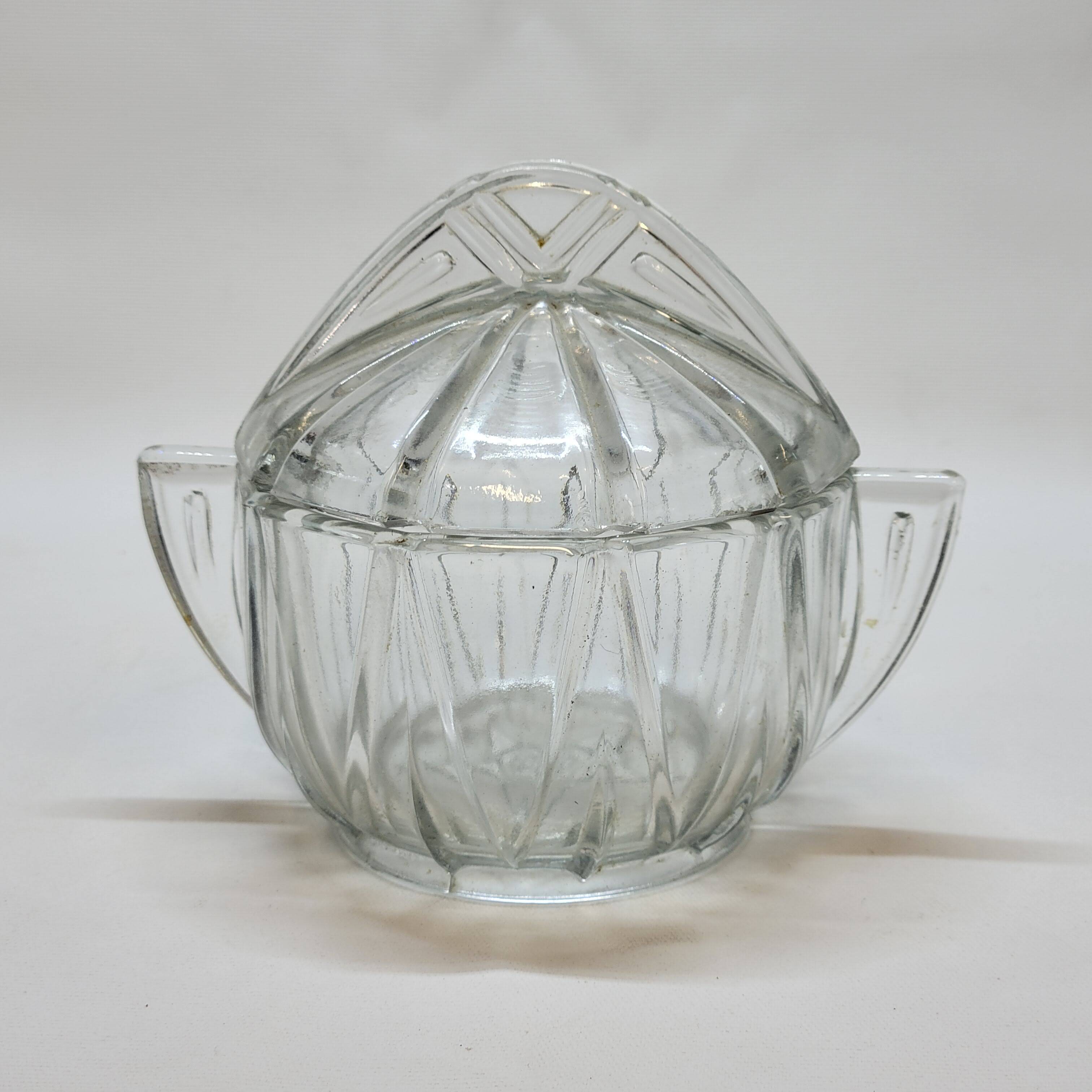 Art deco sugar bowl in molded pressed glass