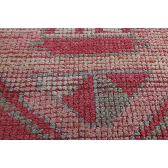 1970s Vintage Turkish Oushak Handmade Wool Cotton Pink Runner Rug 96x303