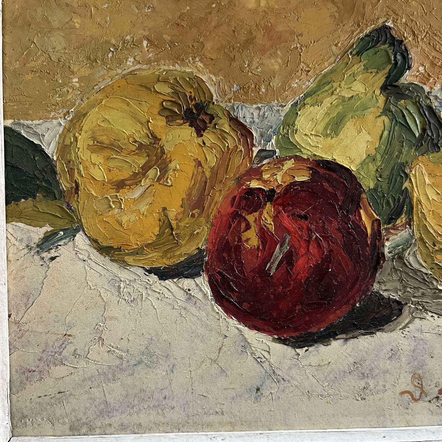 Painting 1955 "Apple and Quince" signed D. Dauphin