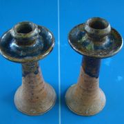 Pair of corsican sandstone candlesticks varnished Truchon Oletta stamped