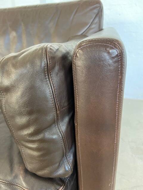 Vintage danish mid-century 3 person brown leather sofa by georg thams 1960s