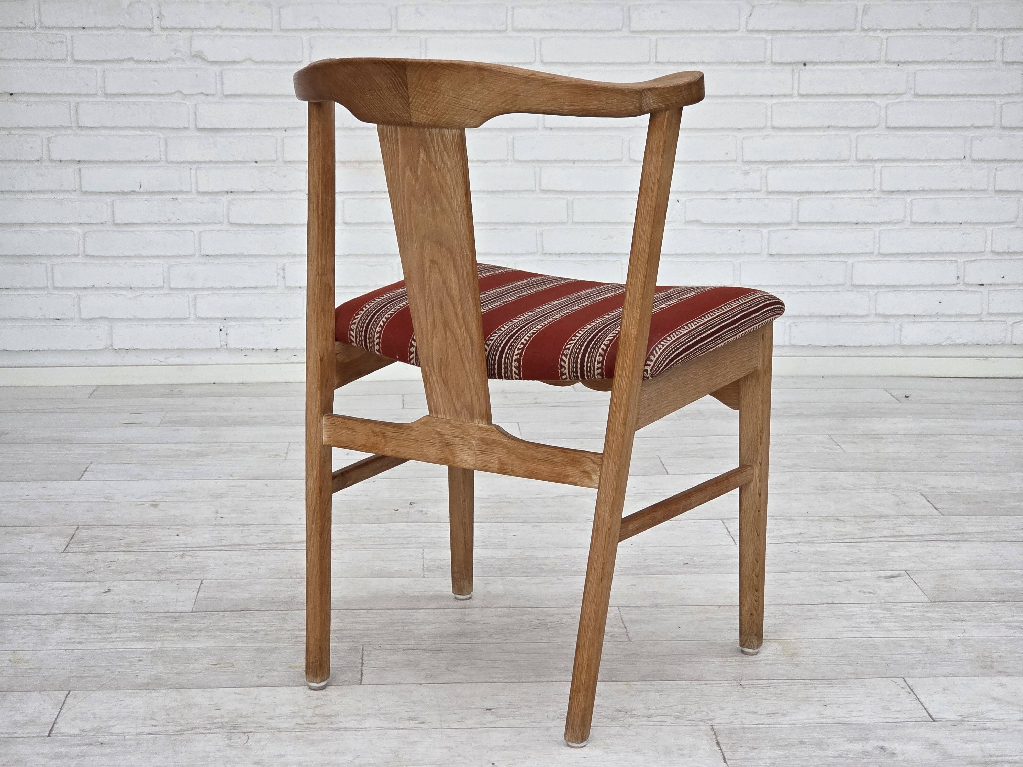 1960s, pair of Danish dining chairs, solid oak wood, furniture wool.