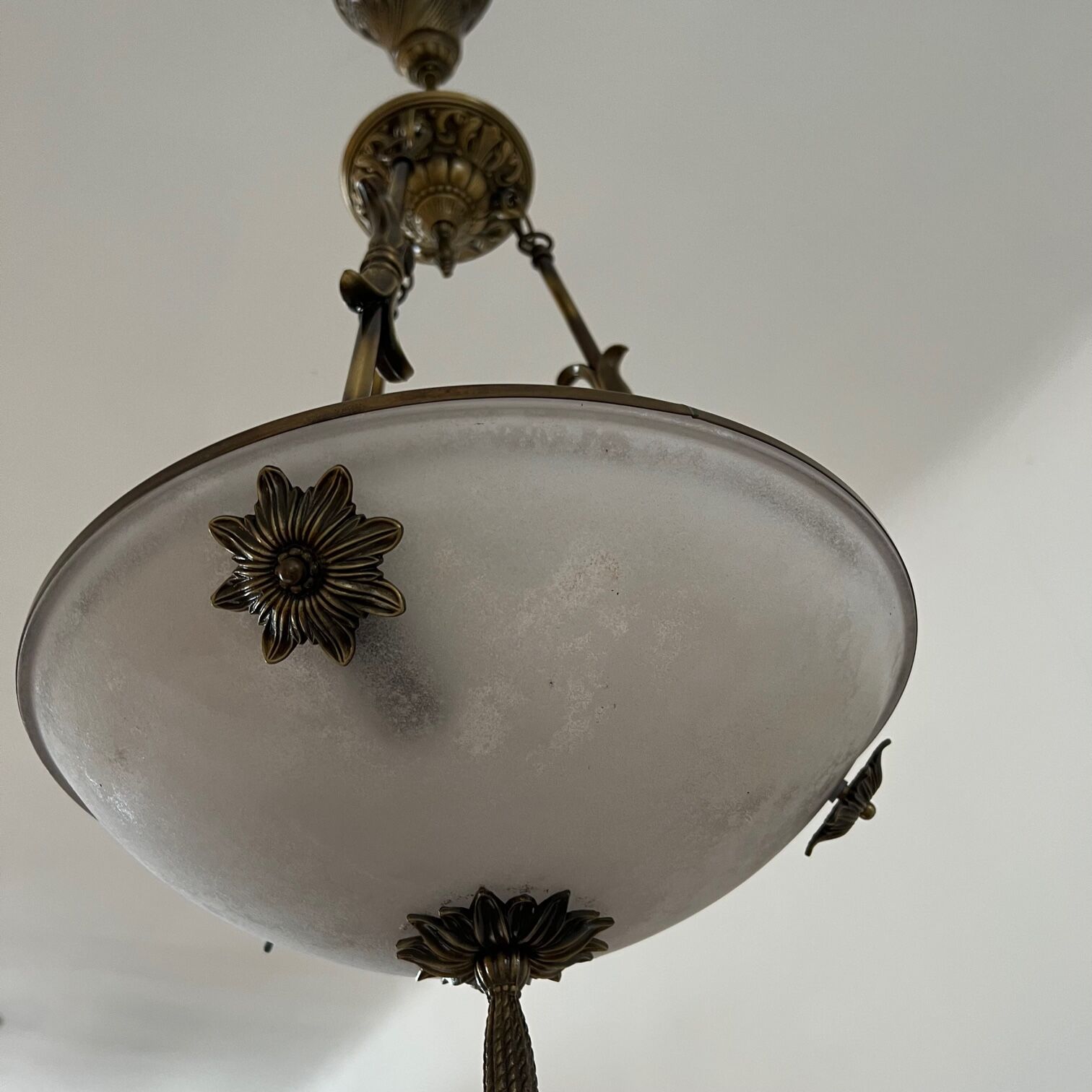 Brass and frosted glass mid-century swedish plafonnier light
