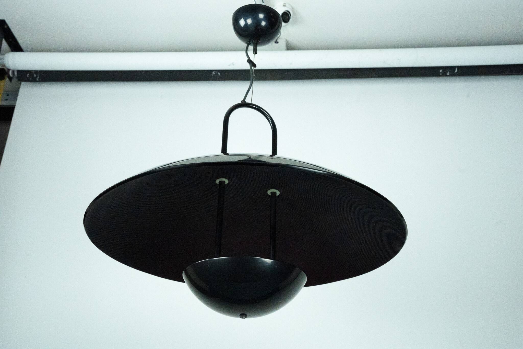 Vintage 1990s Black Pendant Lamp with Glass Top Shade. Italy
