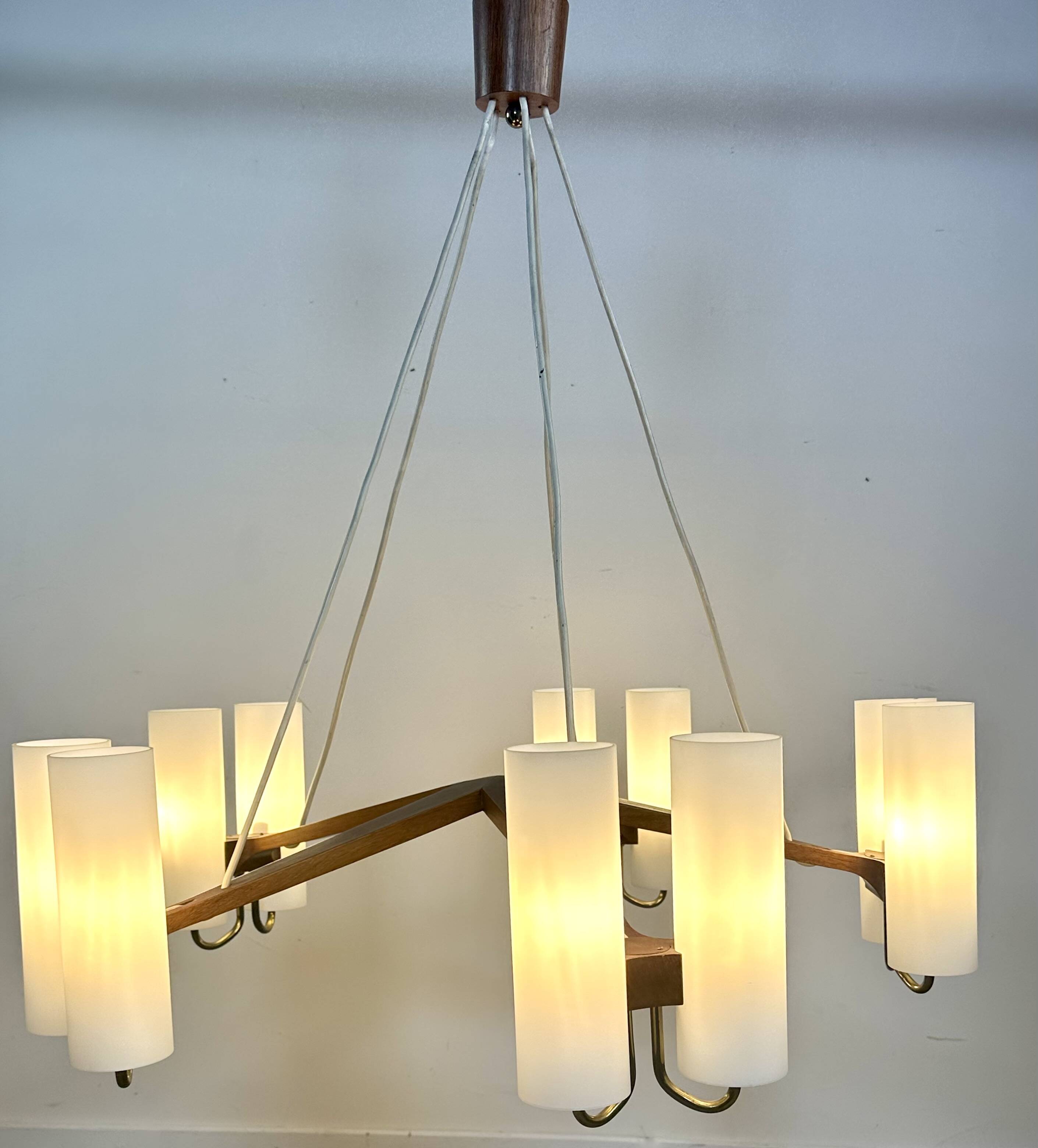 vintage Scandinavian chandelier 10 lights Östen Kristiansson for Luxus 1960s