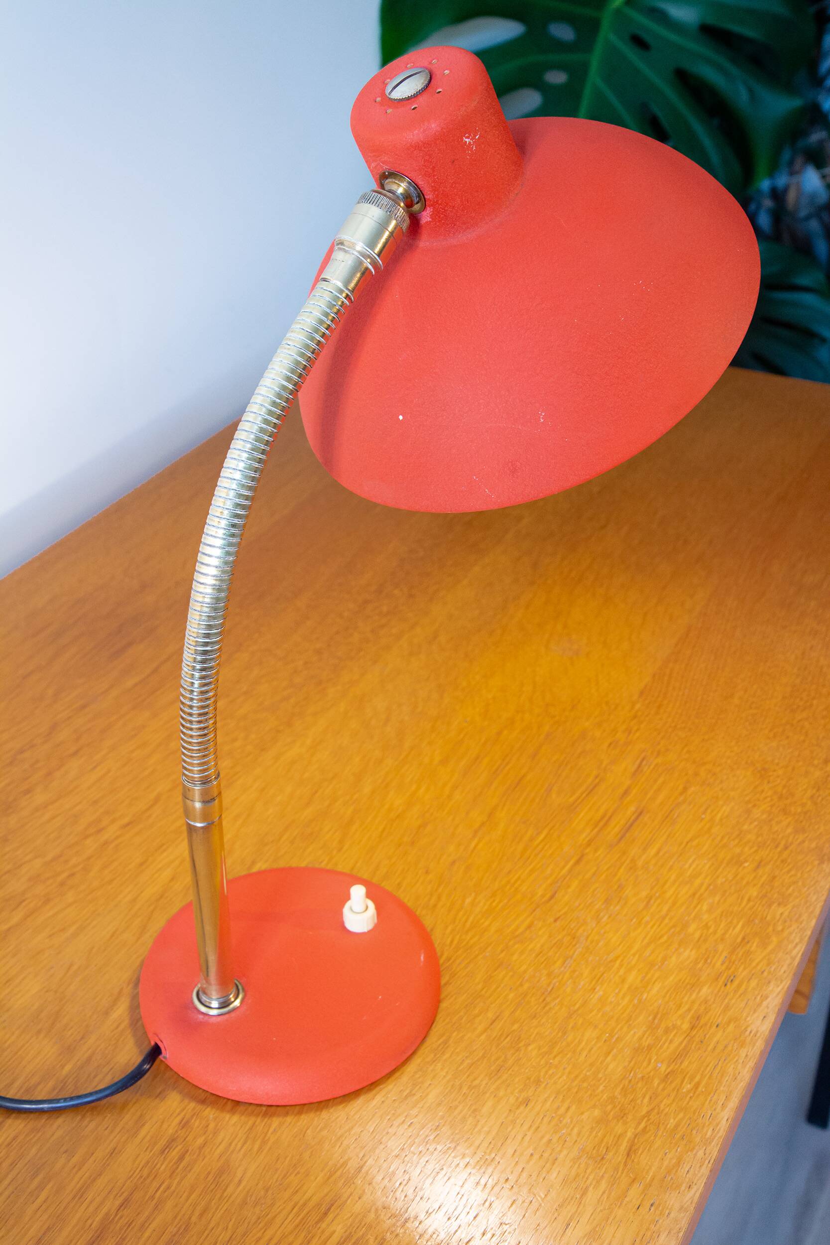 50s lamp, brass and granite red