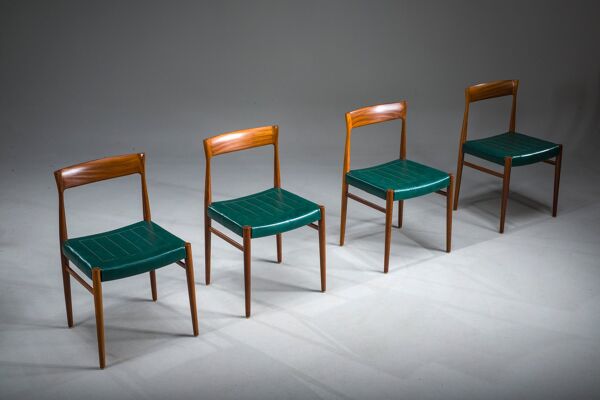 Chaises de salle à manger en similicuir vert botanique, années 1970, lot de 4