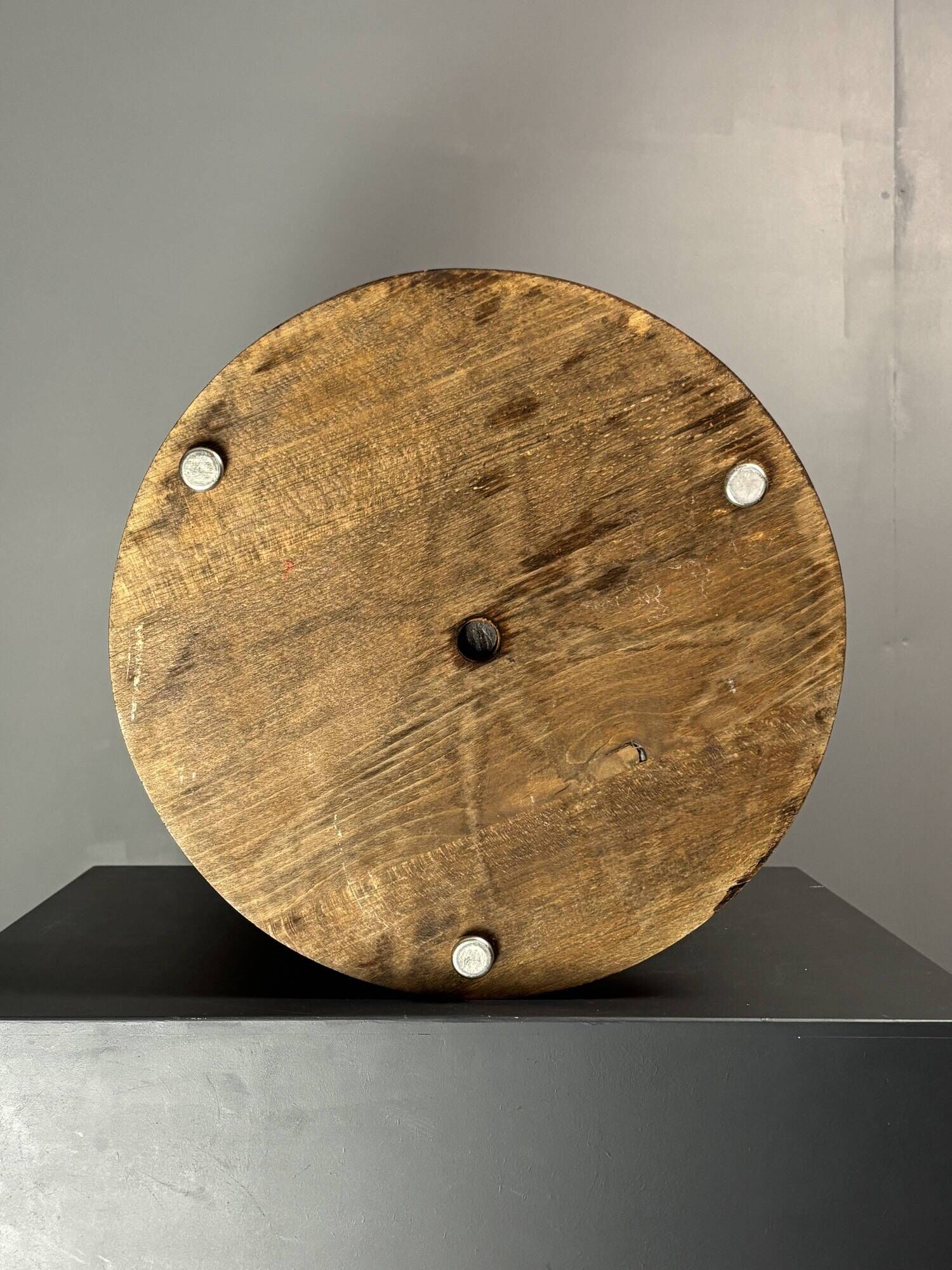 Midcentury brutalist wood turned side table, Charles Dudouyt style, 1950s