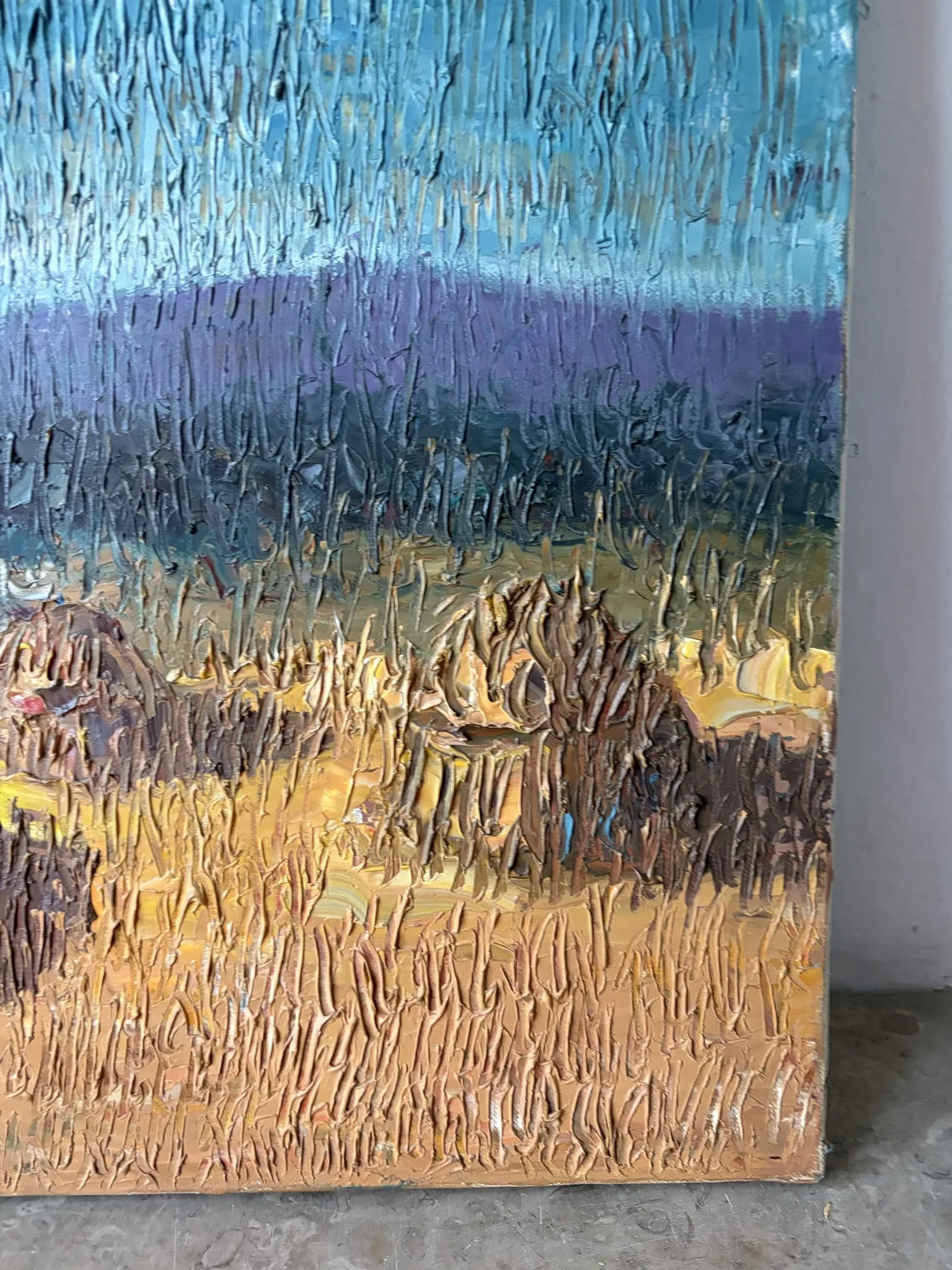Haystacks, knife oil signed