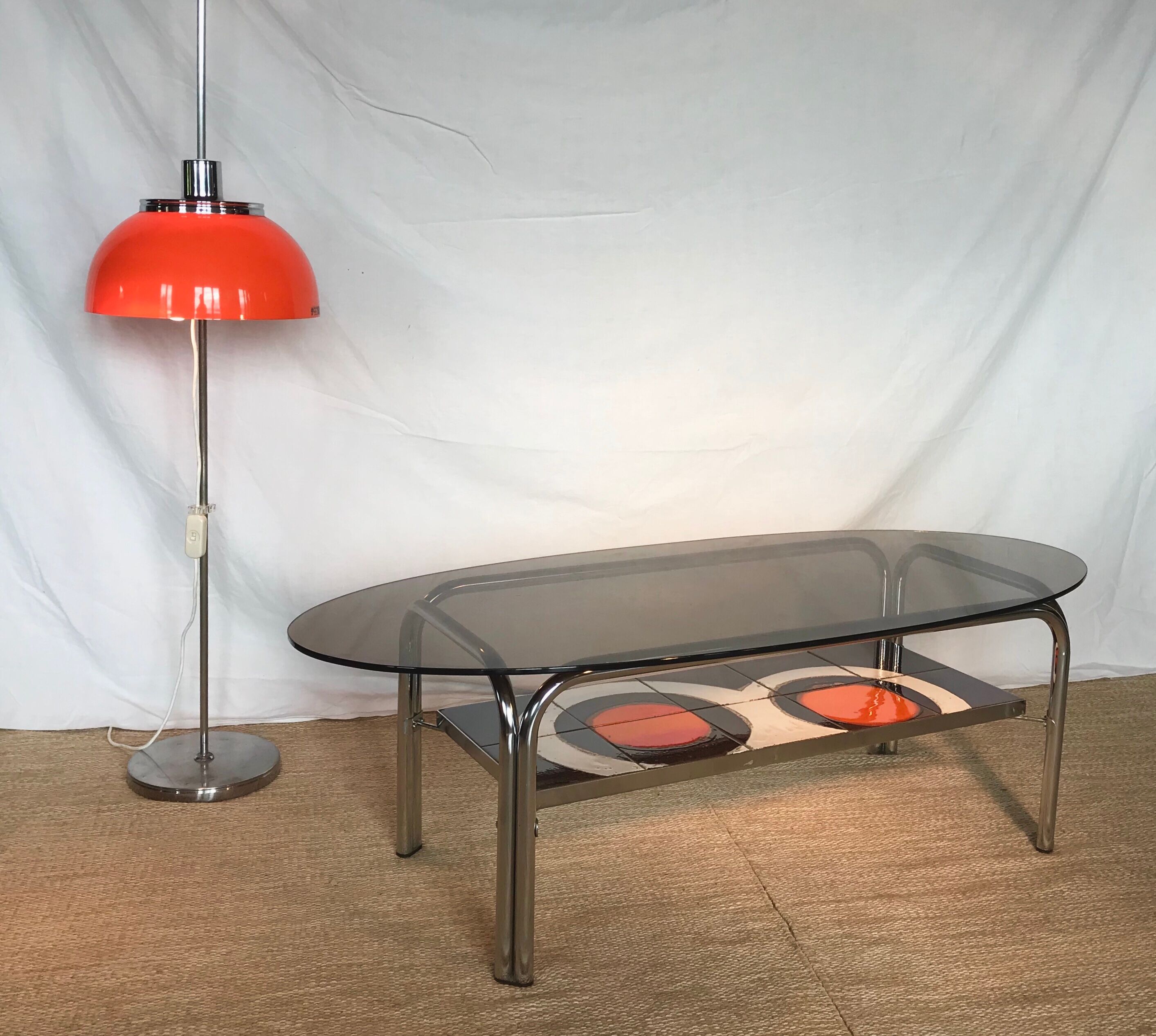 Glass coffee table, ceramics 70