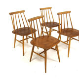 Set de 4 chaises "Fanett" en teck par Ilmari Tapiovaara, Suède, 1960