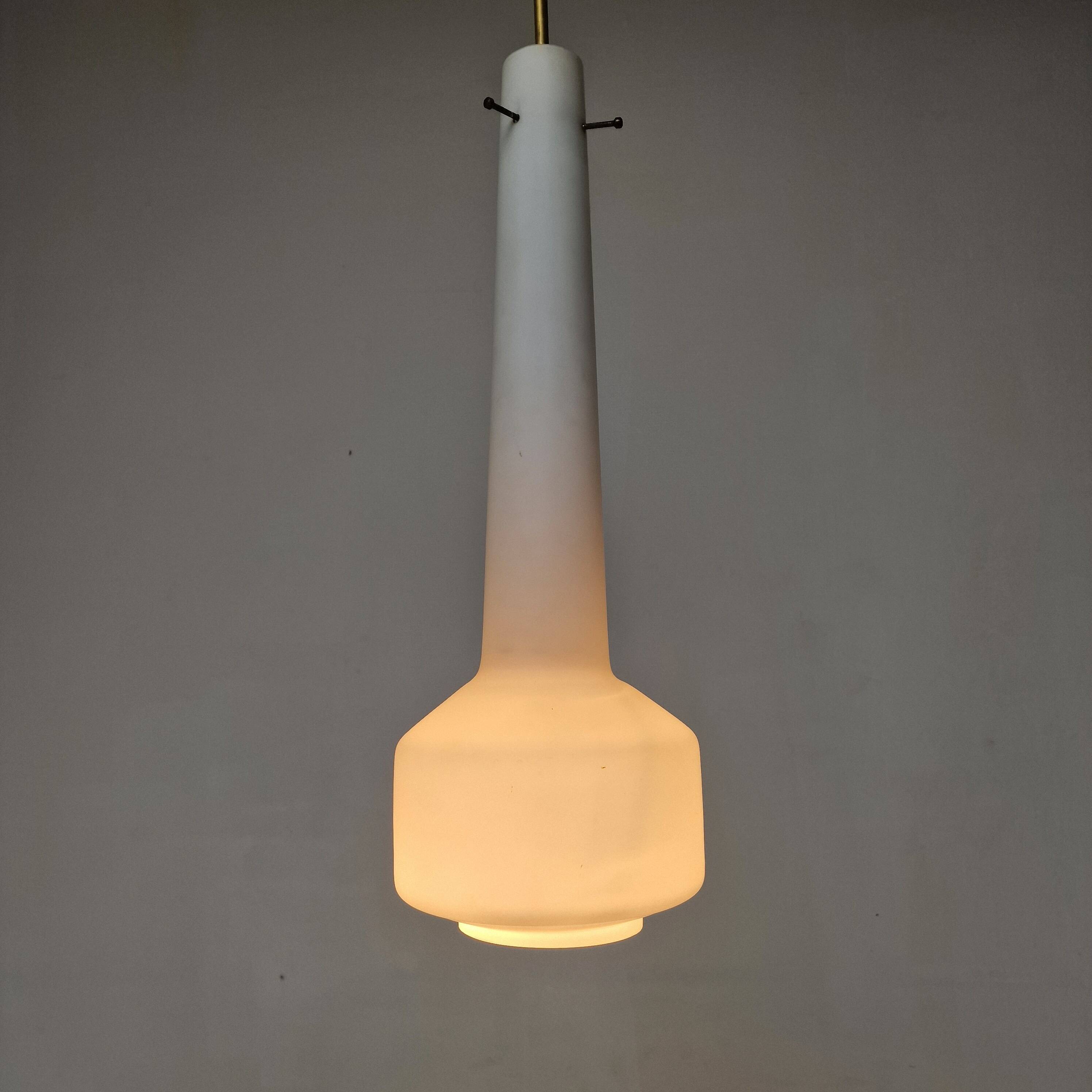 Stilnovo Pendant in Milk Glass and Brass, Italy 1960's