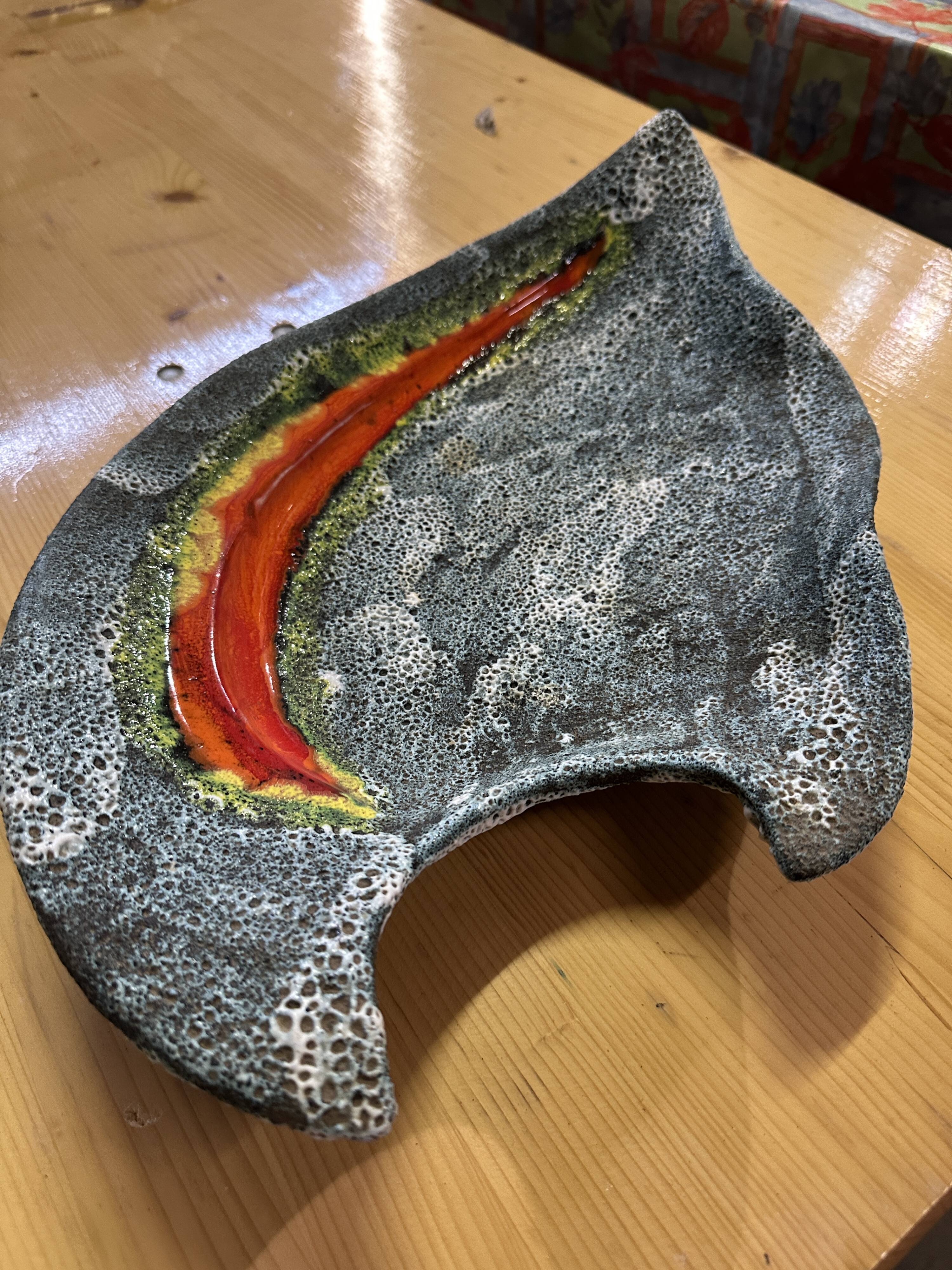 Vintage ceramic coupe plate "fat lava" from the Vallauris workshop, 1960s-70s.