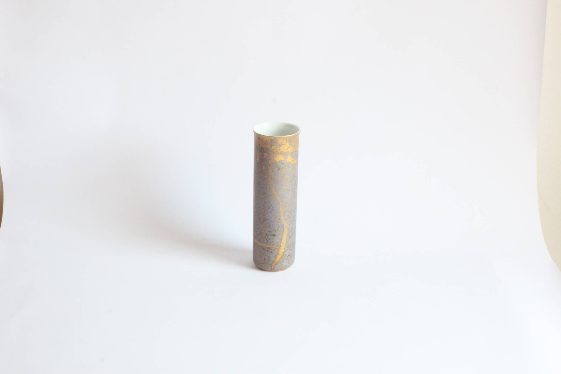 Vase cylindre doré par H.Drexler pour Rosenthal, 1970
