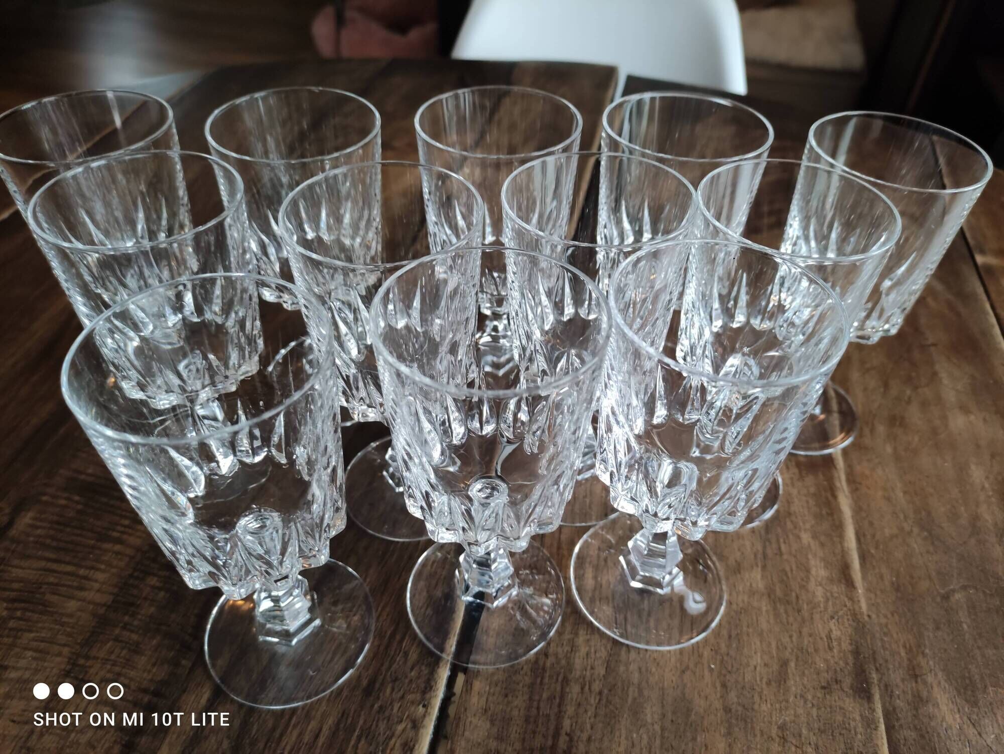 Set of 12 vintage wine glasses in chiseled crystal