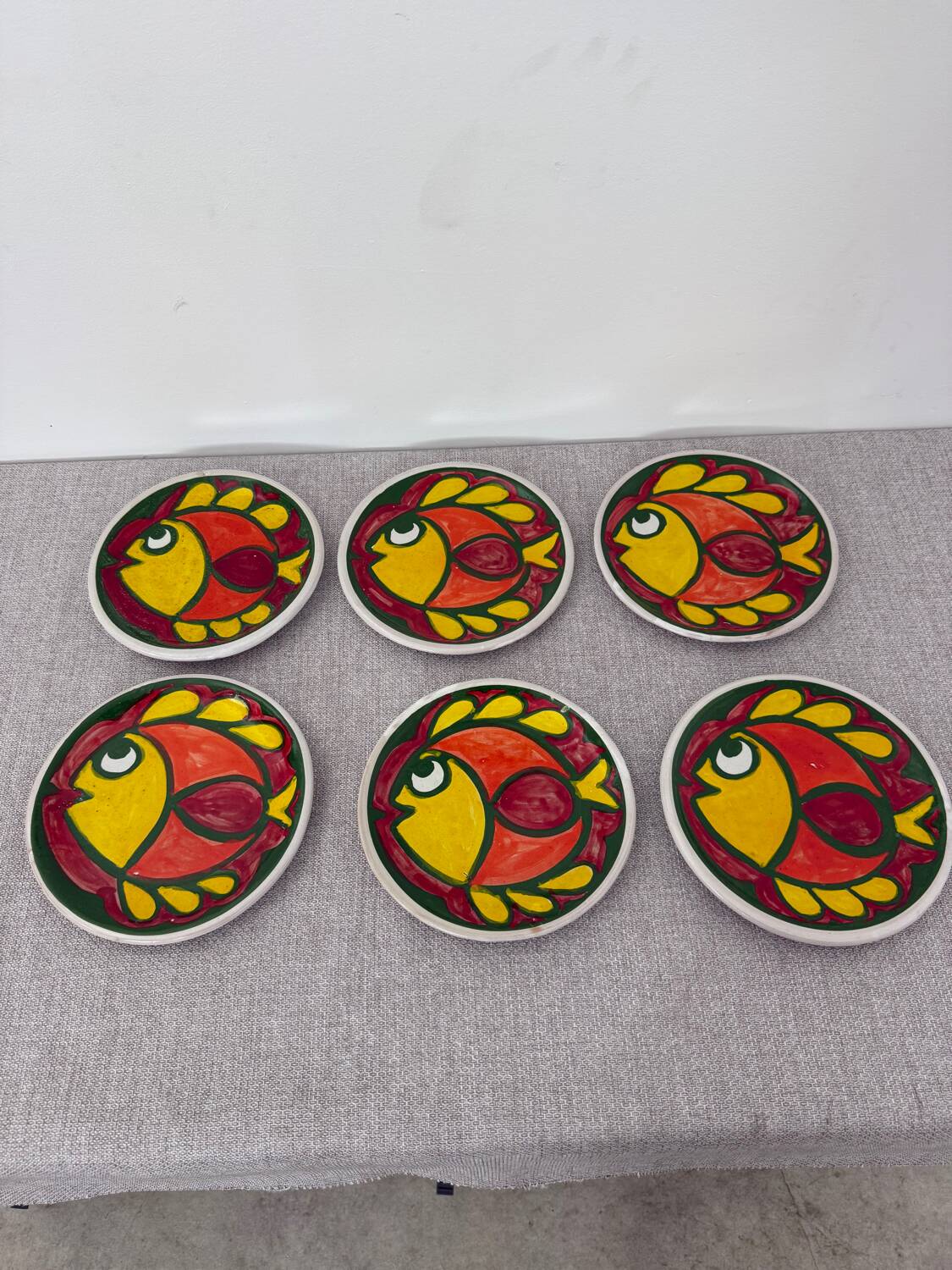 Italian ceramic plate set signed Desimone Italy fish decor 60s vintage