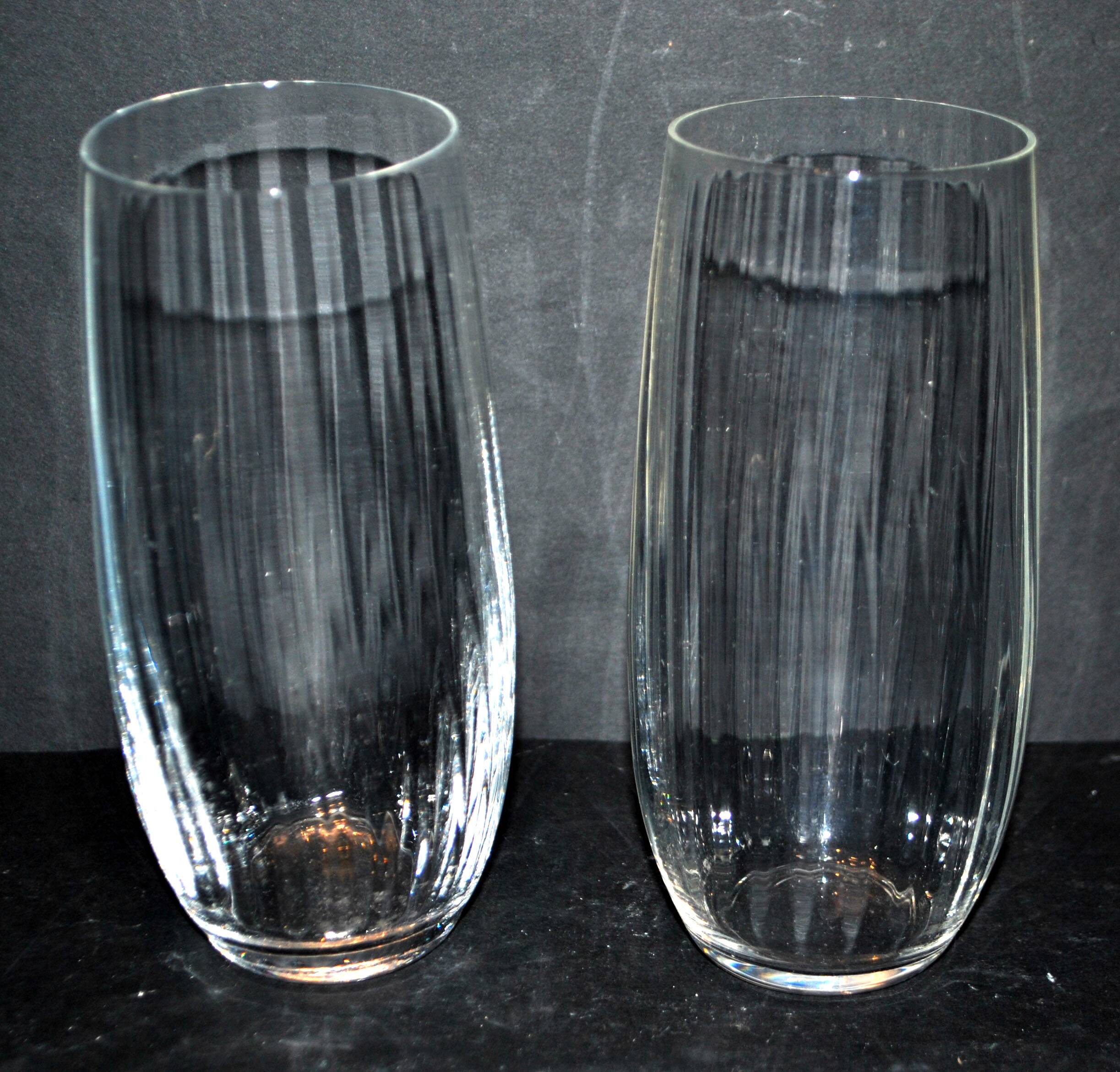 Set of 2 vintage Portieux H15 Venetian-ribbed molded glass juice and water glasses