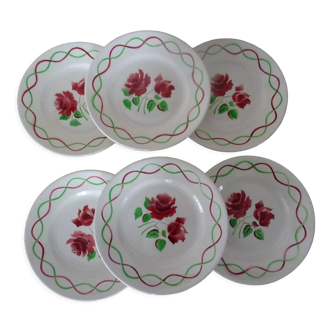 6 flat plates Badonviller ROSELYNE red roses 352112