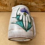 Antique vallauris ceramic pitcher with vintage blue thistle decor