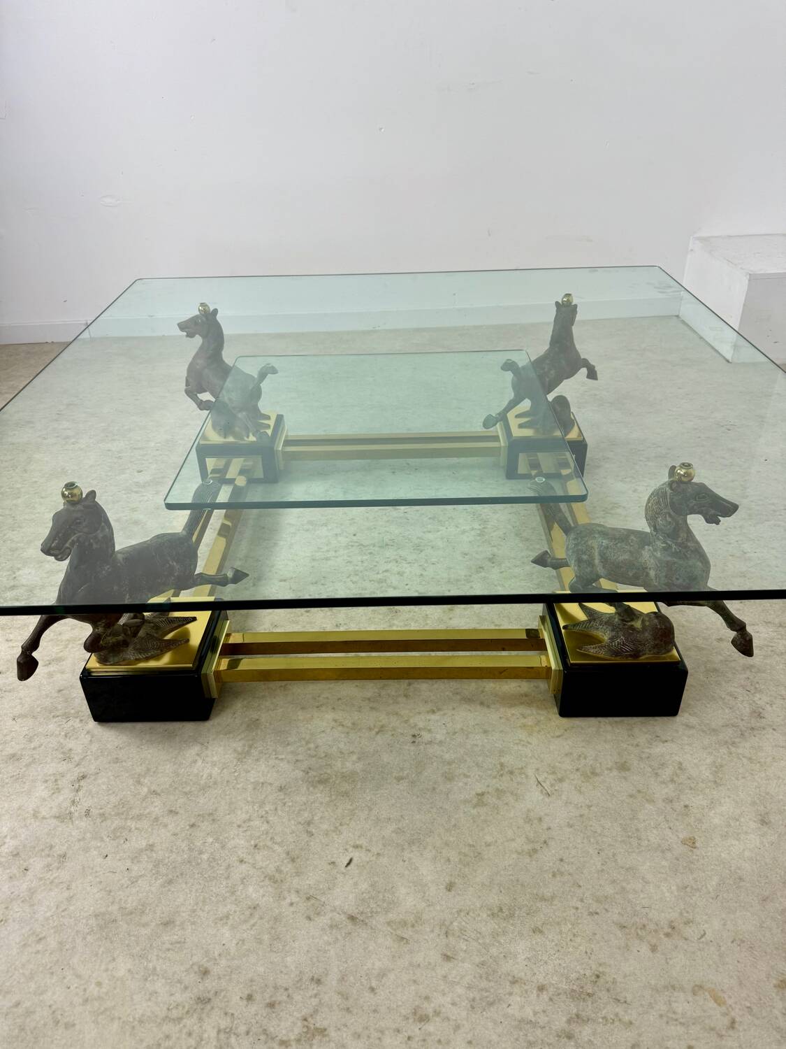 Old brass and gilded bronze table horses design from the 70s vintage Horses
