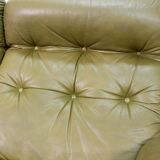 Scandinavian Rybo Rykken Olivegreen Leather 2-Seat Ry-Wing Lounge Sofa, 60s