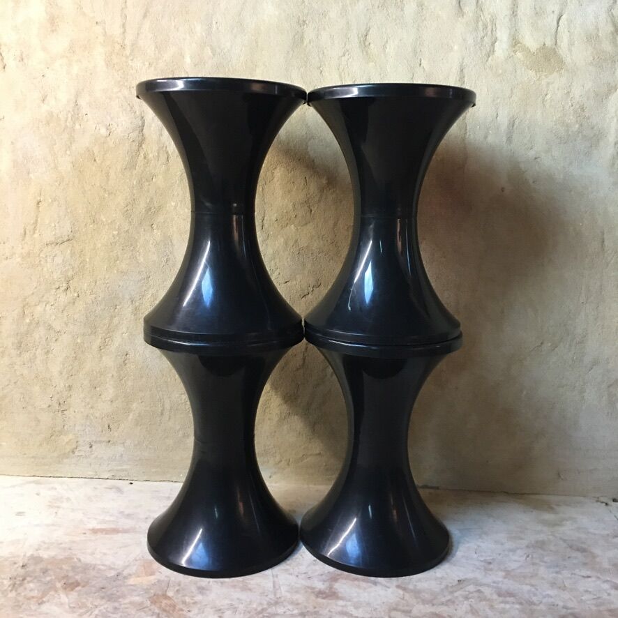 4 Original Black Tam Tam Stools by Henry Massonet