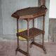 Vintage turned wood dessert trolley, wheeled table with removable top.
