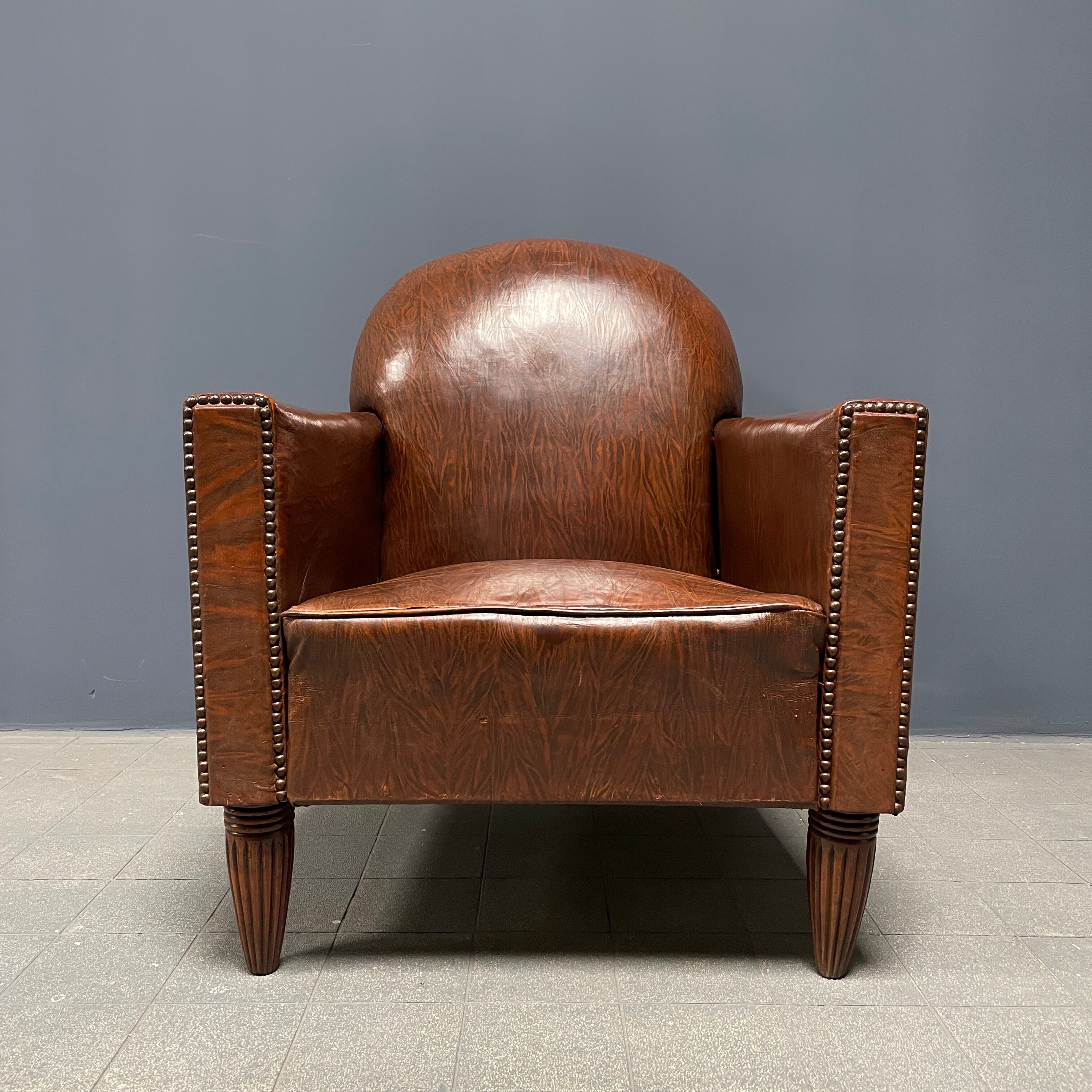 Leather art deco club chair from france, early 1900