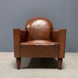 Leather art deco club chair from france, early 1900