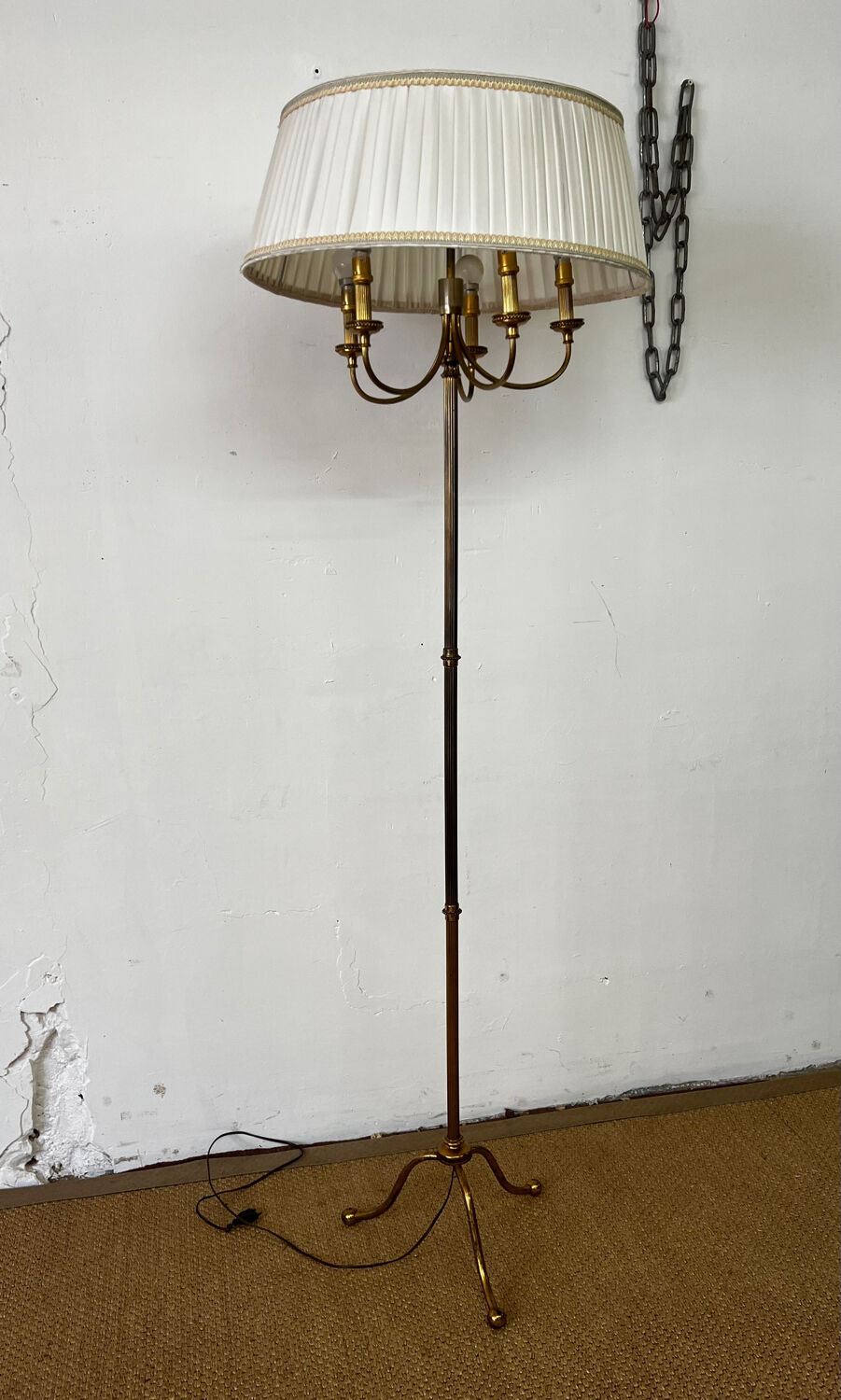 Vintage brass tripod floor lamp