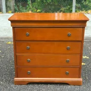 Chest of drawers with 4 drawers in Louis Philippe style, stained cherry wood, 1980.