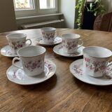 Service tasses à café ancien, en porcelaine, motif roses