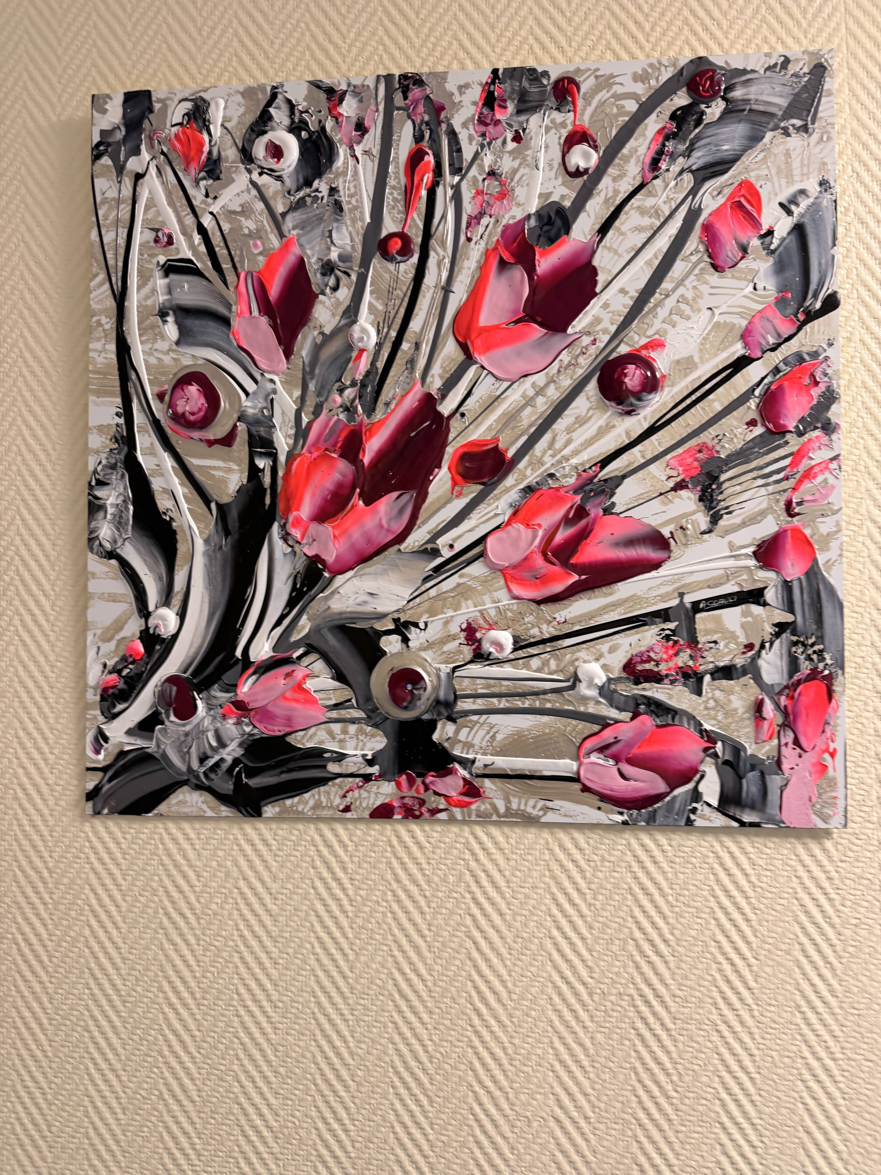 Quadriptyque de peintures abstraites florales au couteau JP Accault