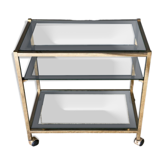 Rolling table 1980 golden metal three glass tops
