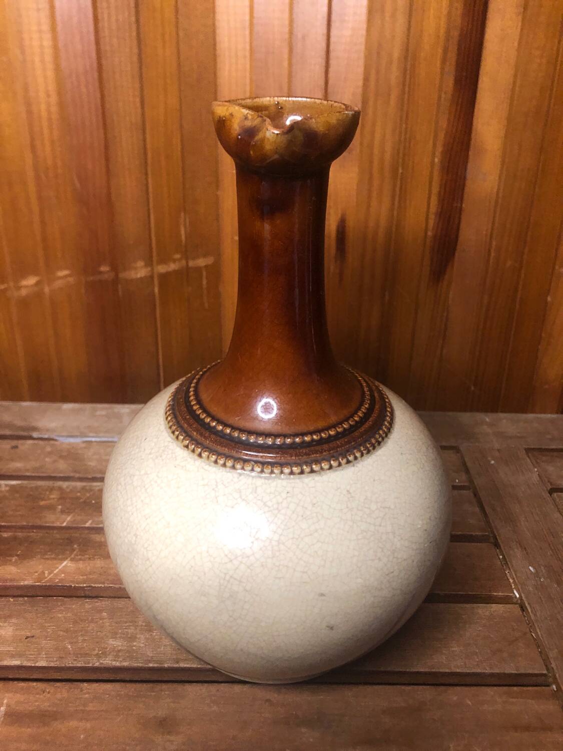Old Vintage White & Brown Cracked Ceramic Pitcher